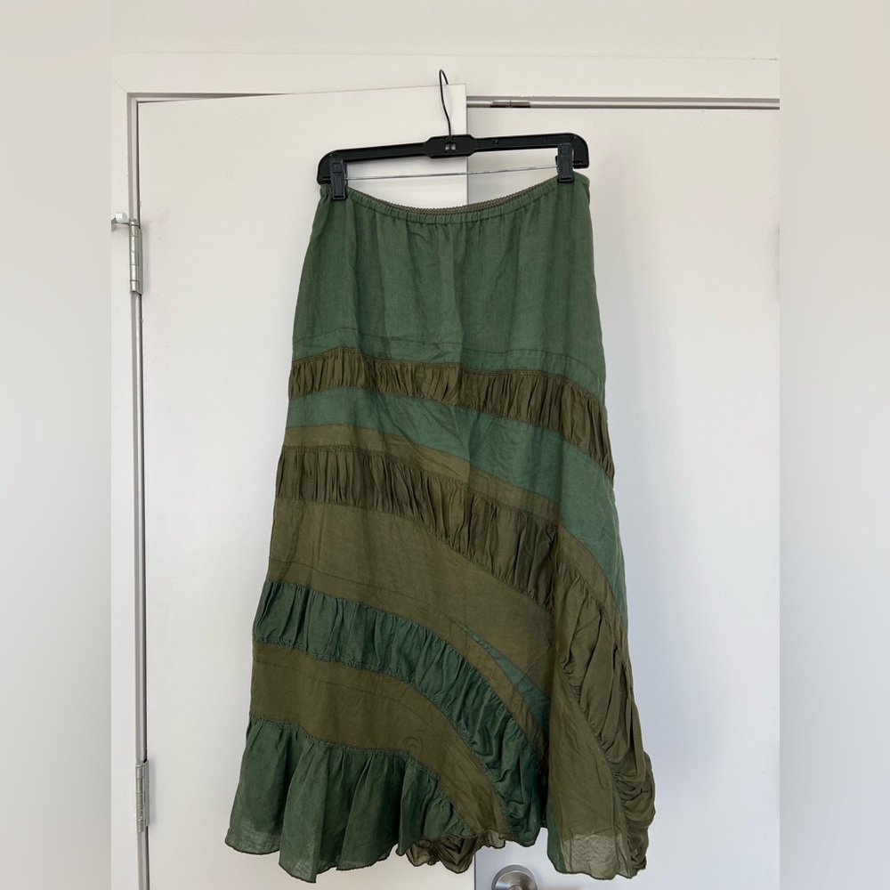 Anthropologie linen and cotton maxi skirt green medium